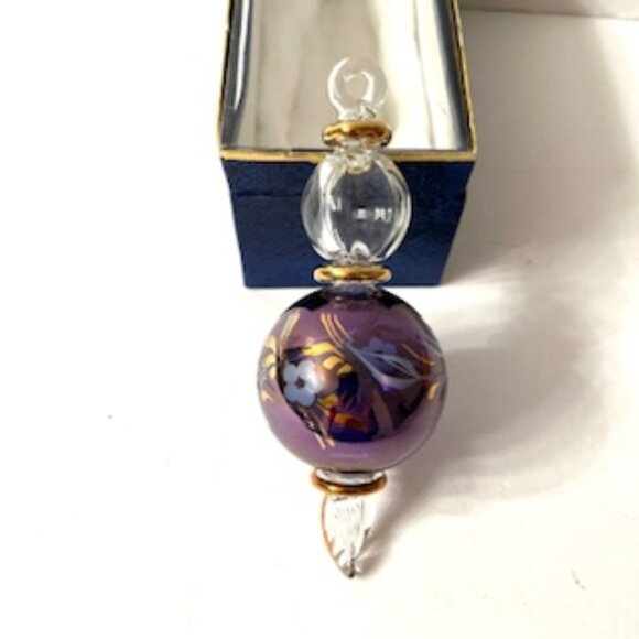 Egyptian Purple Hand Blown Glass Christmas Ornament Painted in  24K Gold - Picture 3 of 4